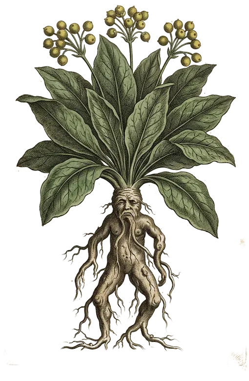 Gravure d'une mandragore, plante à racine en forme d'homme